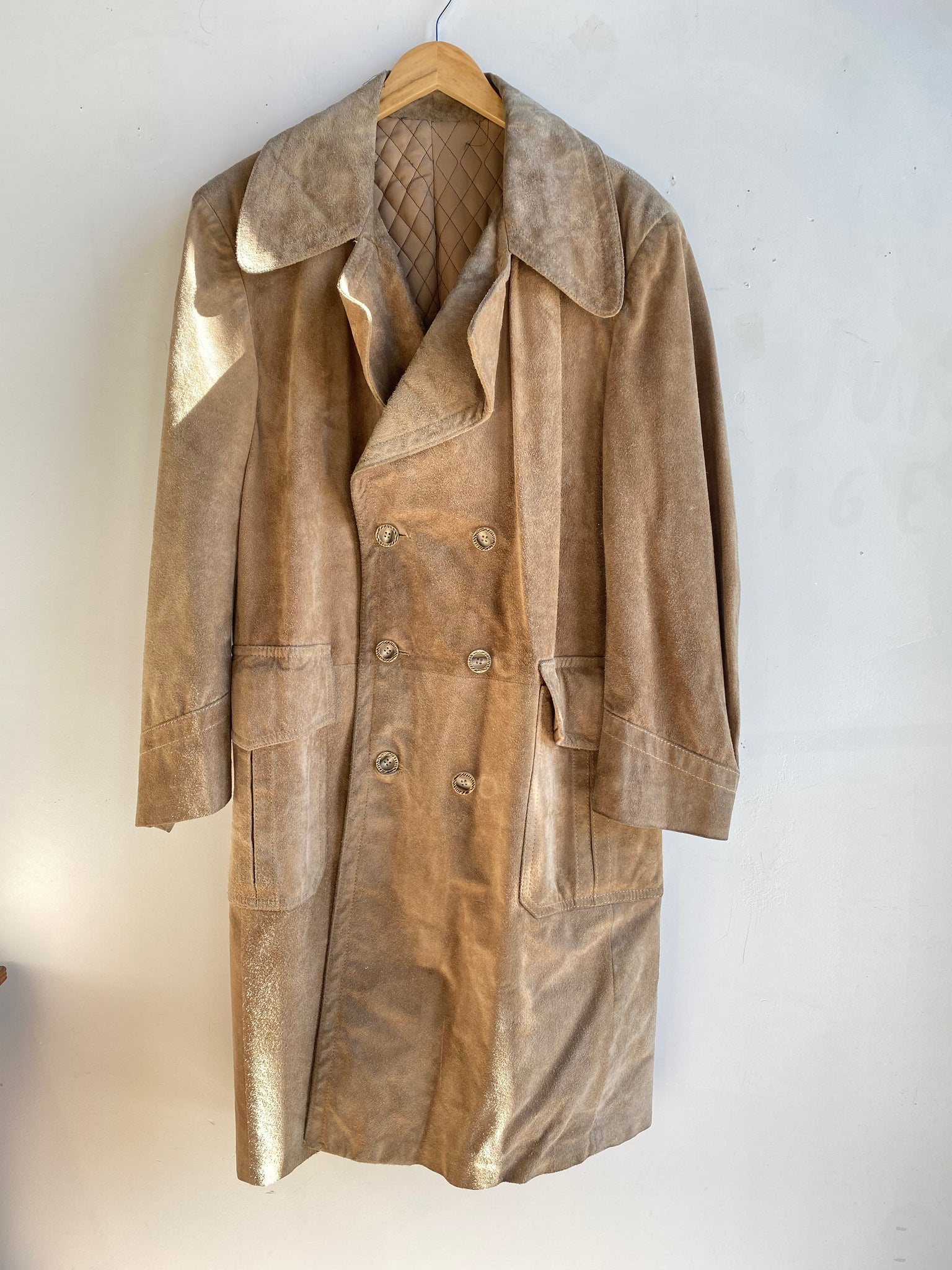 70s Tan Suede Leather Trench Coat