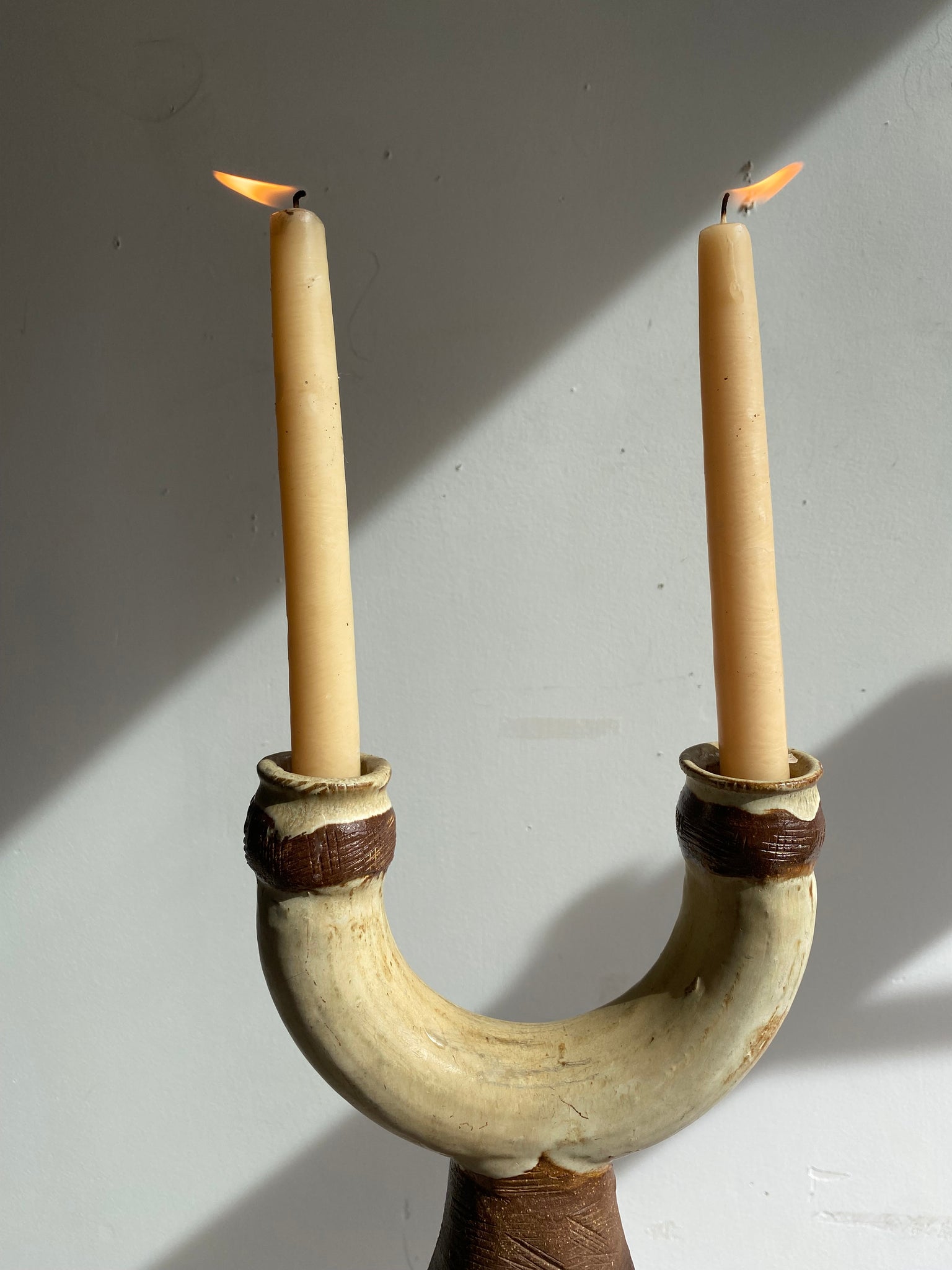 VTG Handmade Stoneware Duo Candlestick Holder