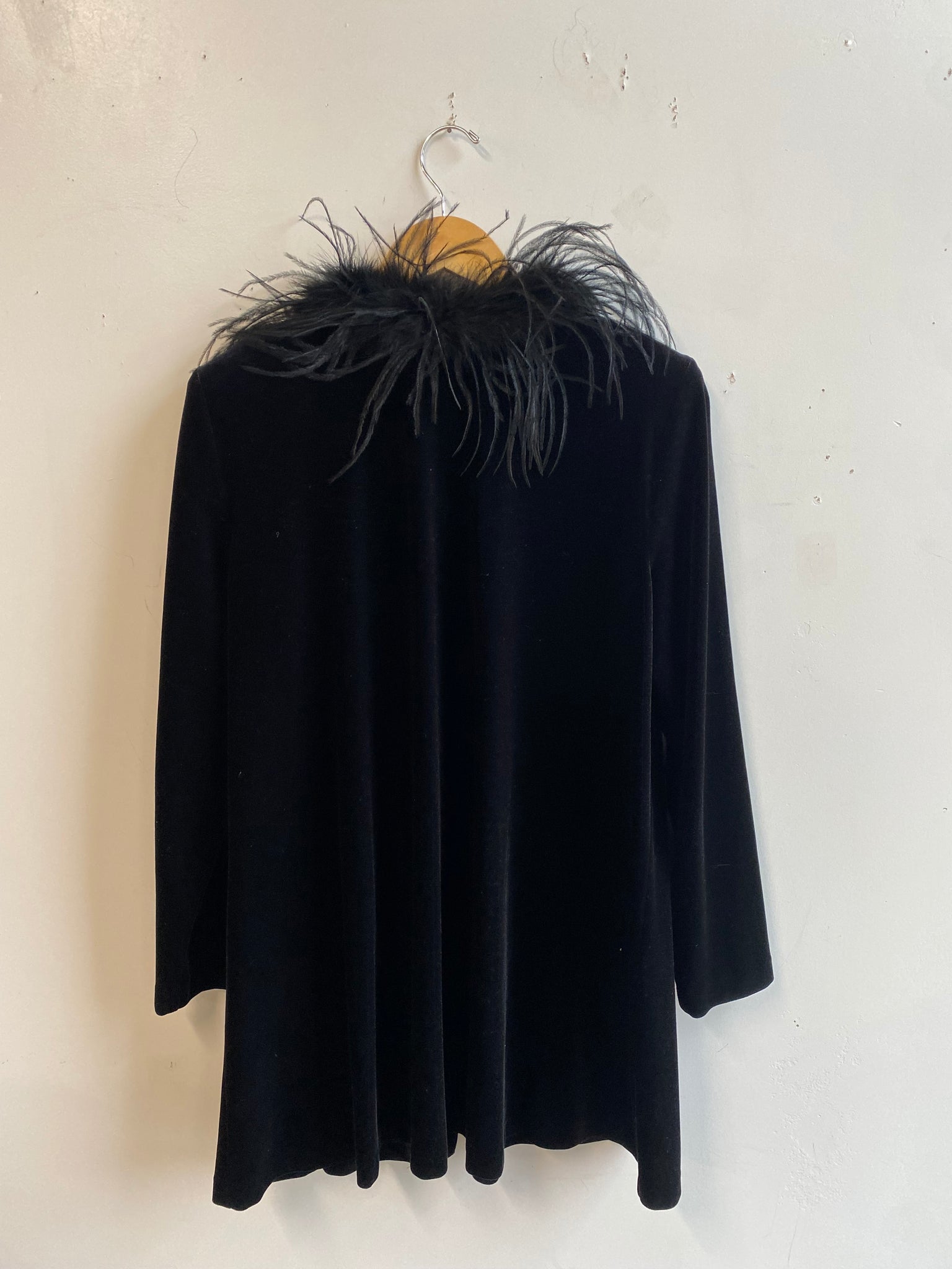 90s Black Velvet and Ostrich Feather Jacket