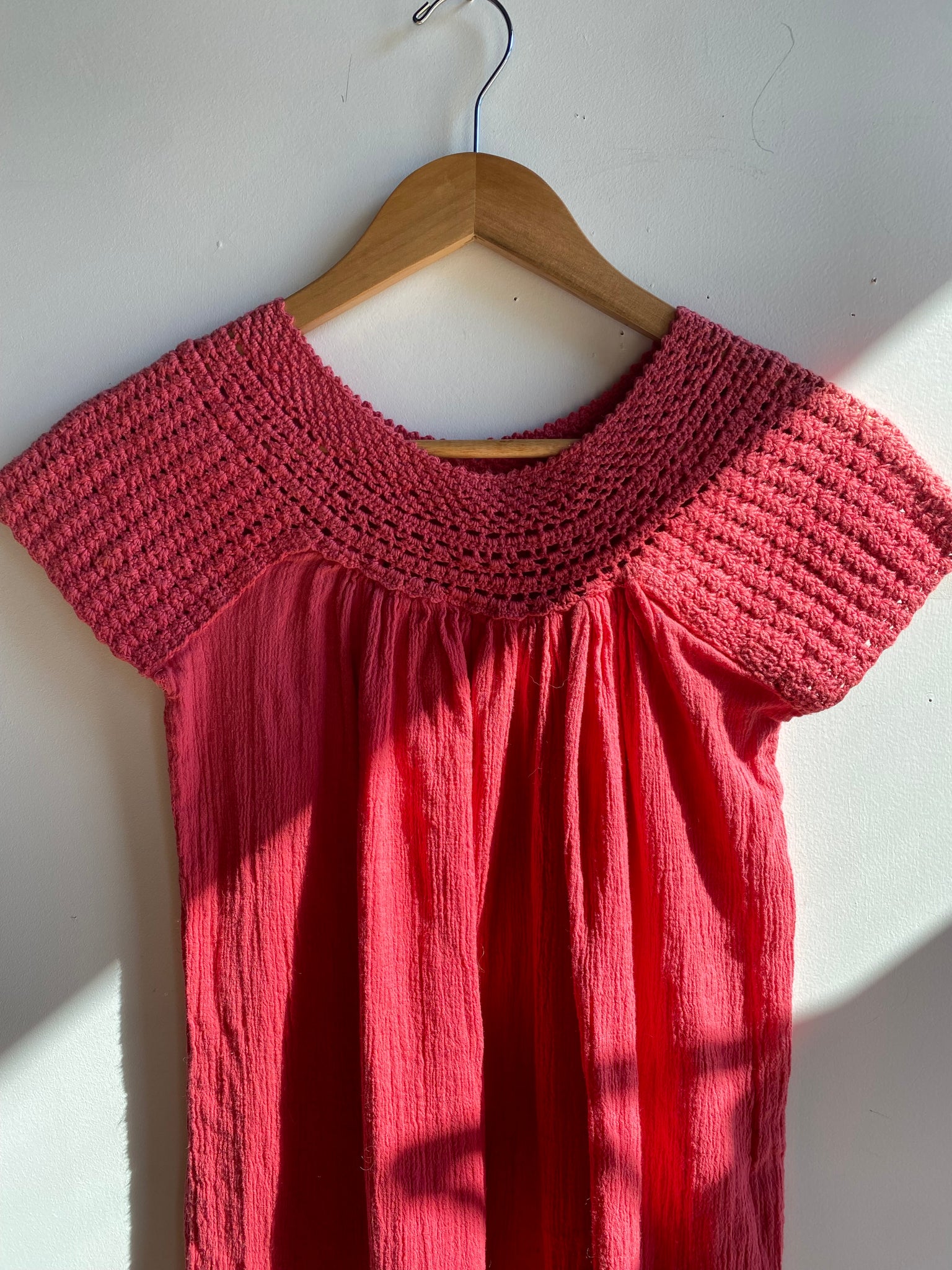 70s Gauze Cotton and Crochet Dress