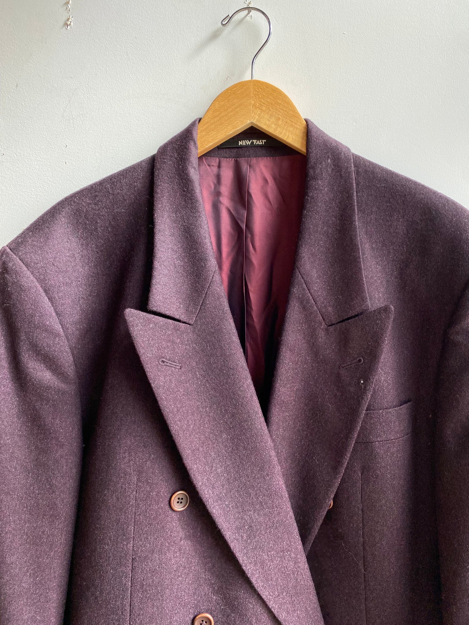 90s Plum Wool "New Fast" Double Breasted Blazer