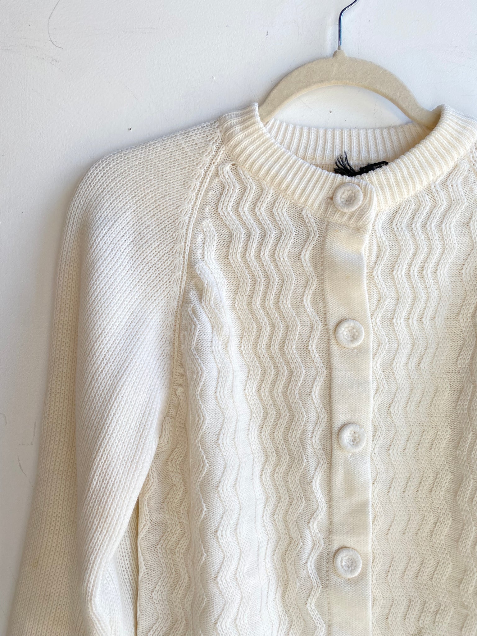 60s Ivory Knit Button Up Sweater