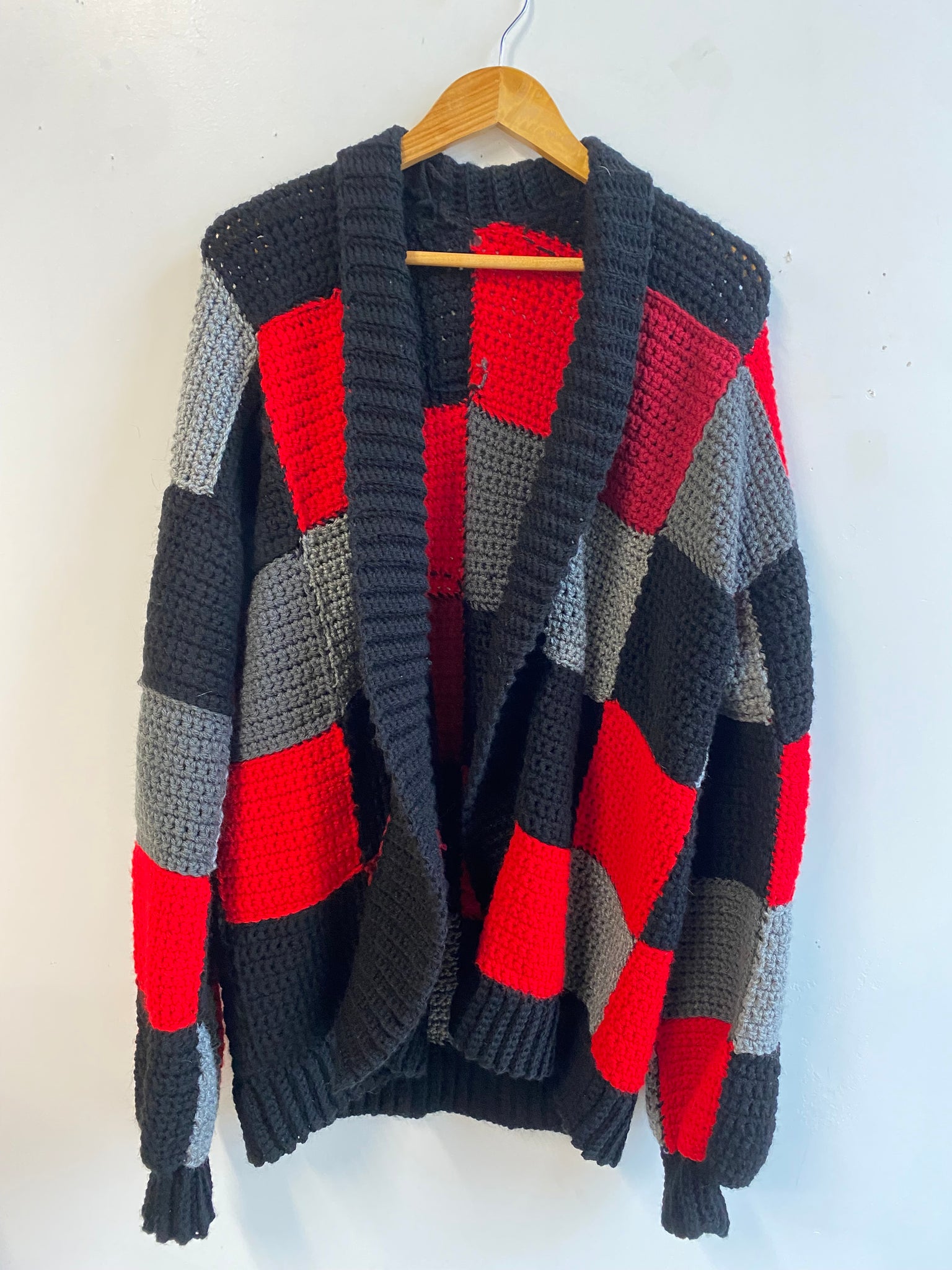 Vintage Hand Knit Checkered Granny Square Sweater