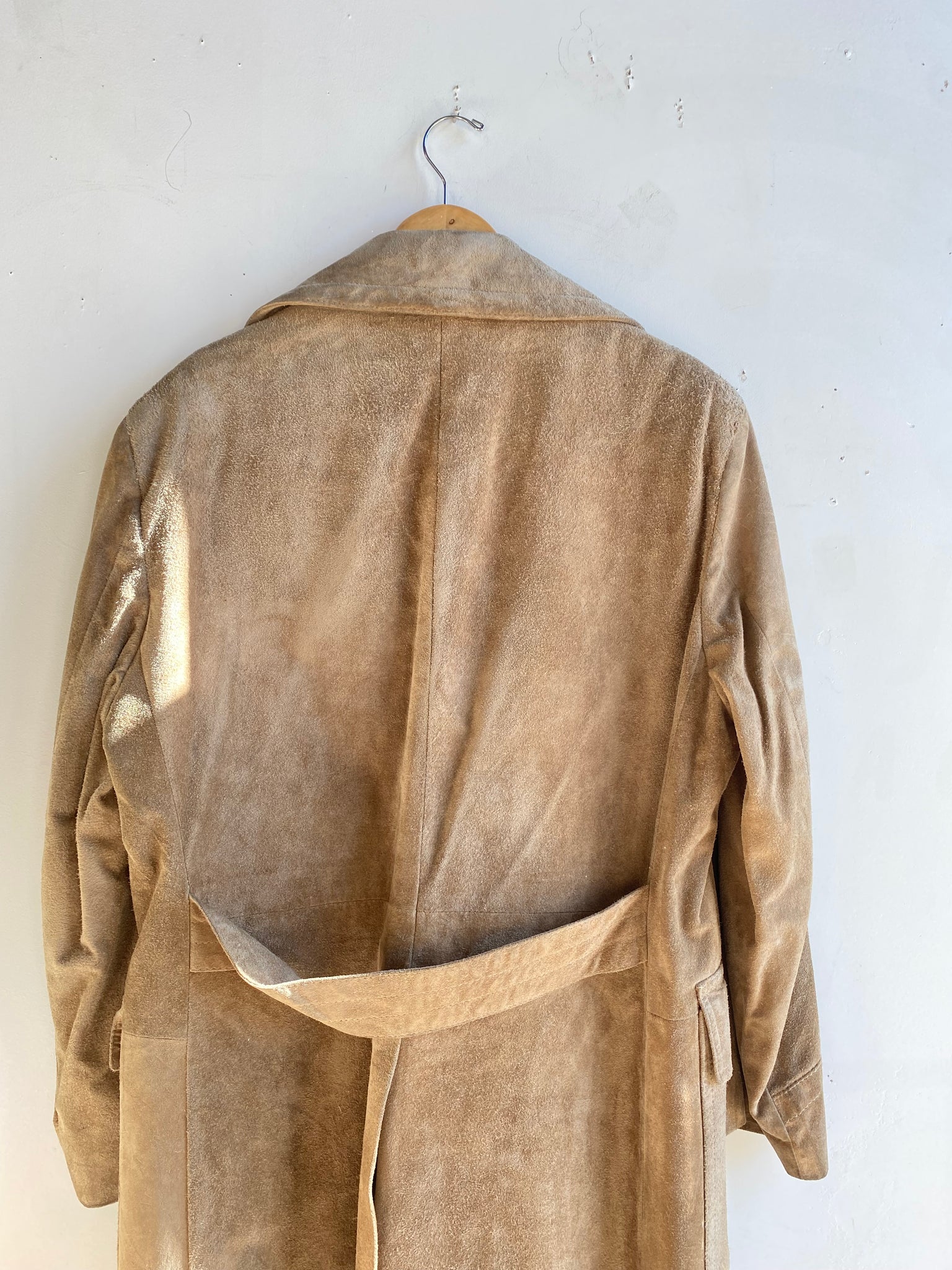 70s Tan Suede Leather Trench Coat