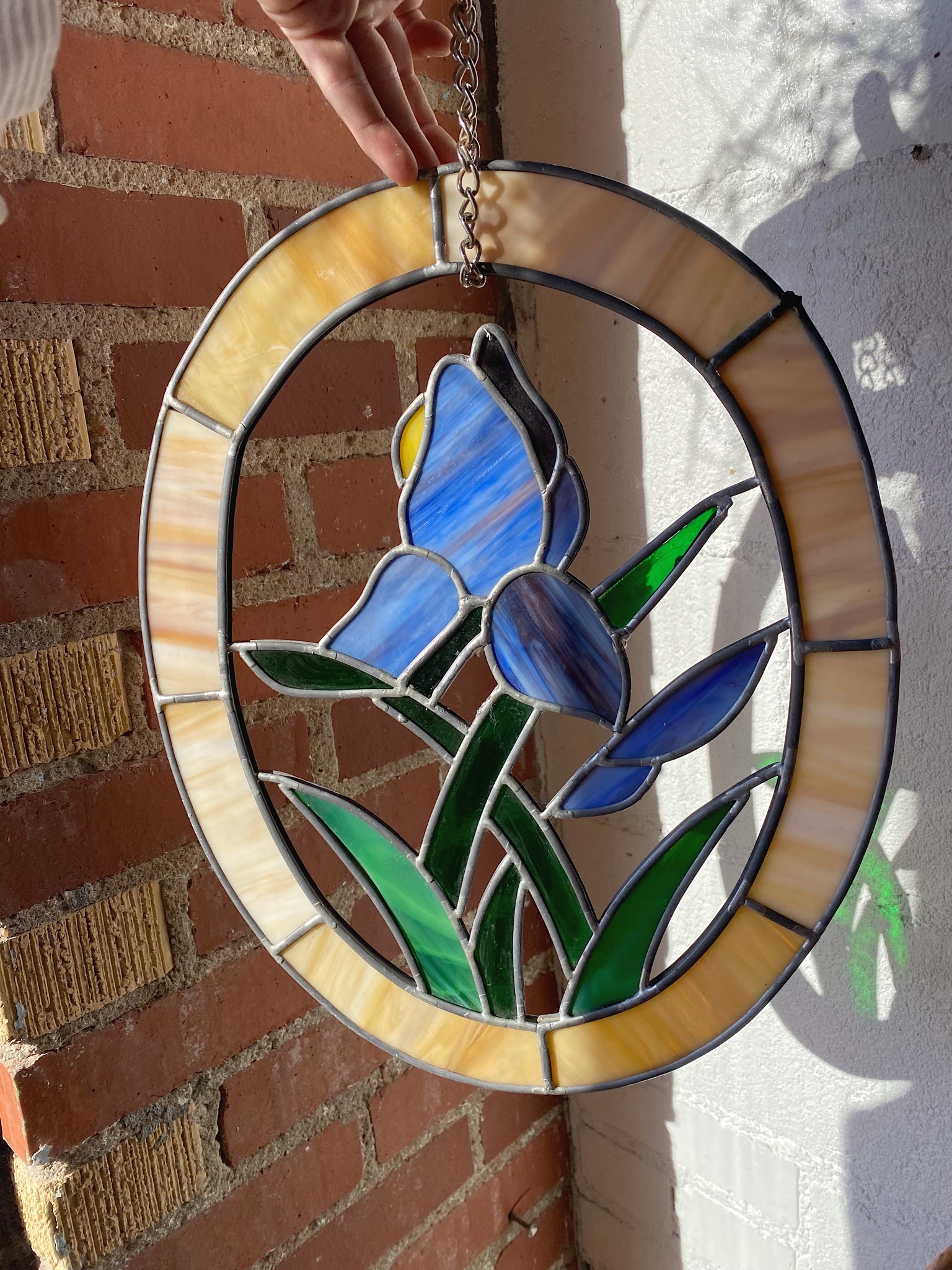 Vintage Stained Glass Iris Flower Hanging