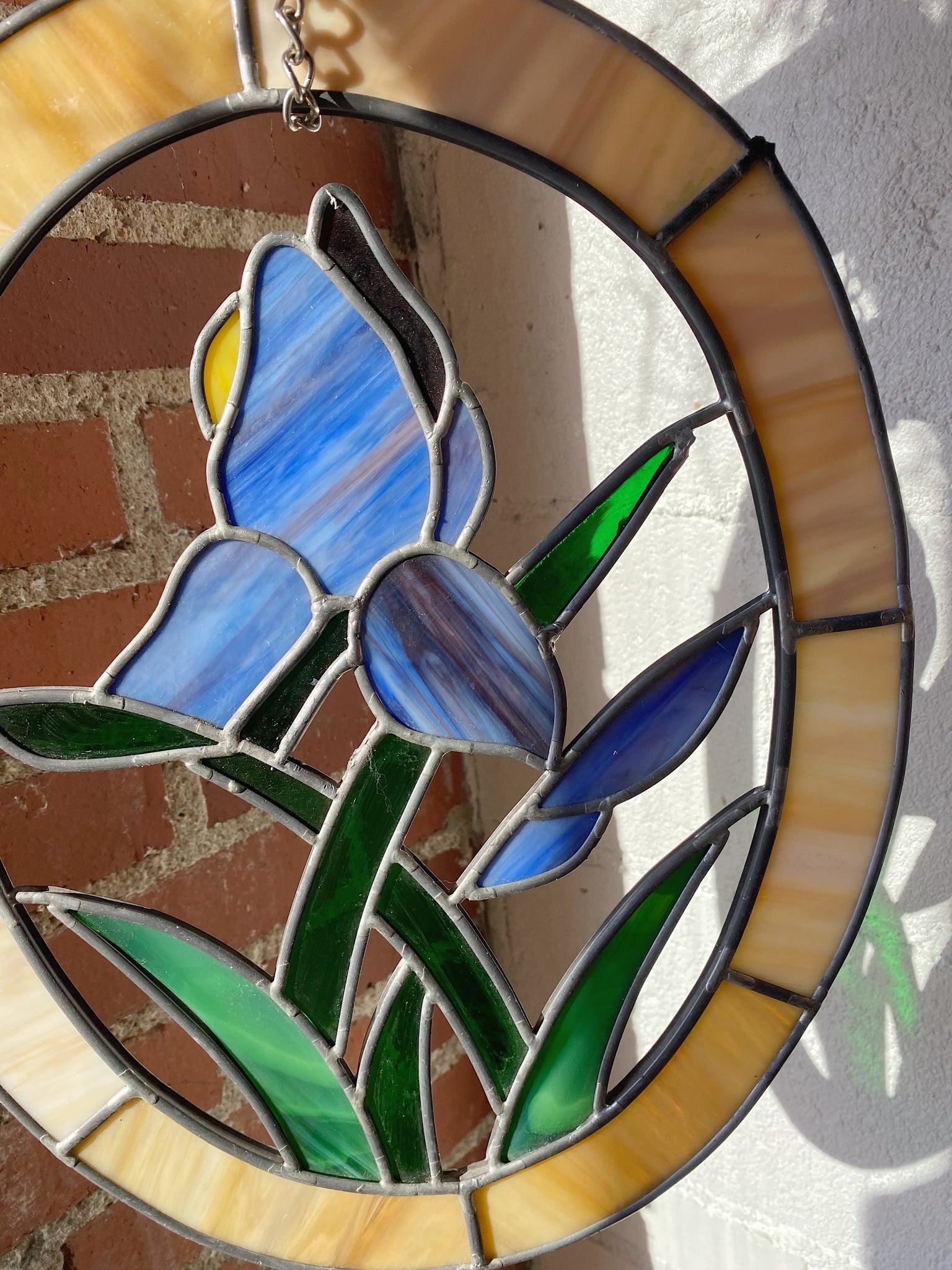 Vintage Stained Glass Iris Flower Hanging