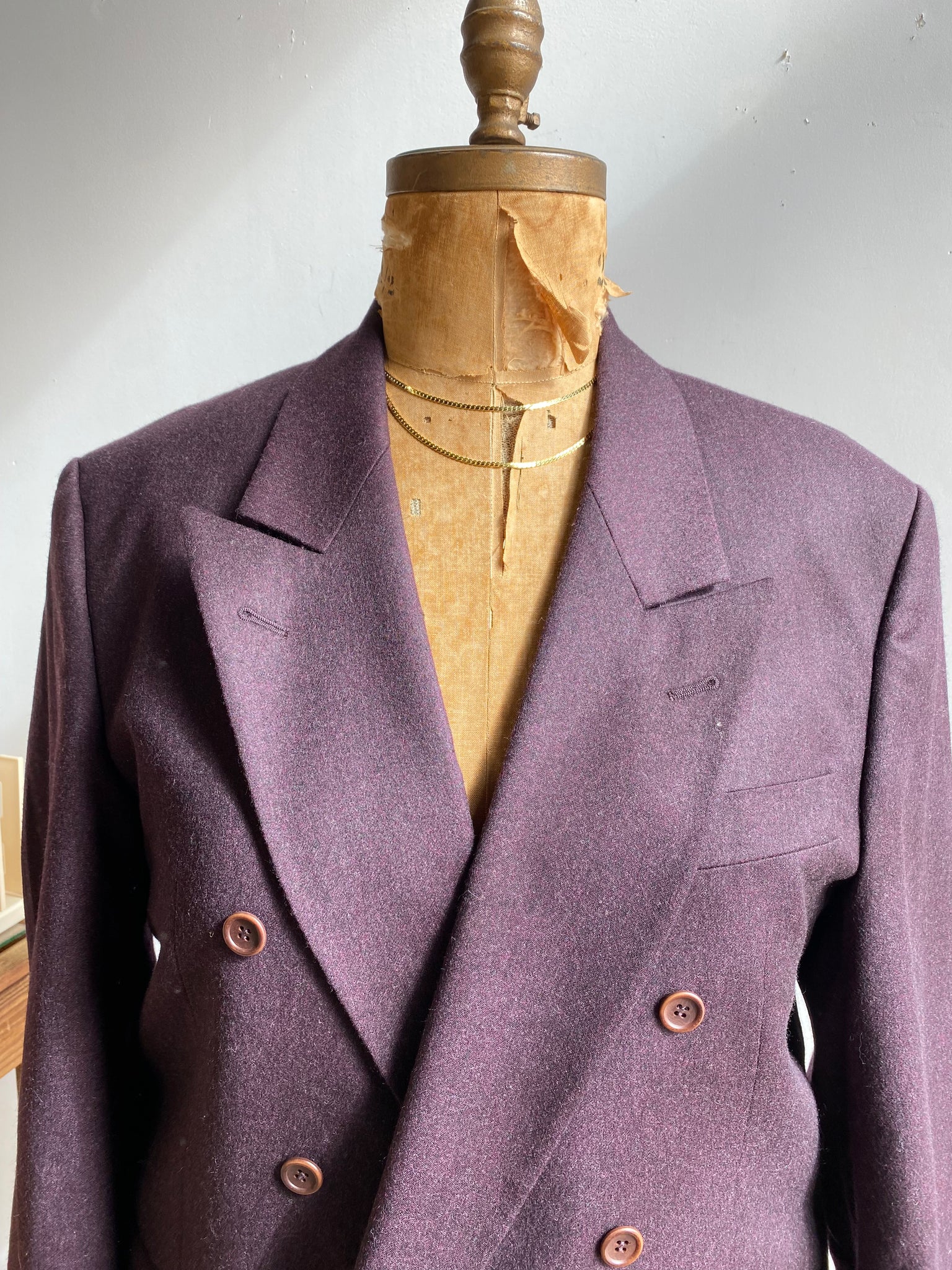 90s Plum Wool "New Fast" Double Breasted Blazer