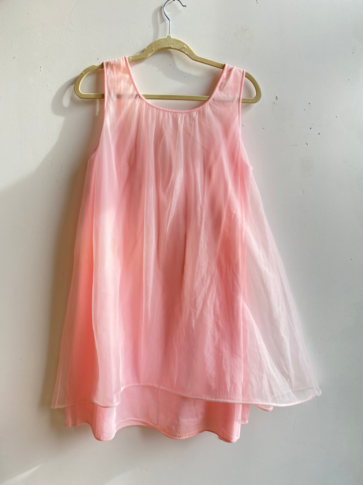 50s Flowy Pink Nylon Baby Doll Dress
