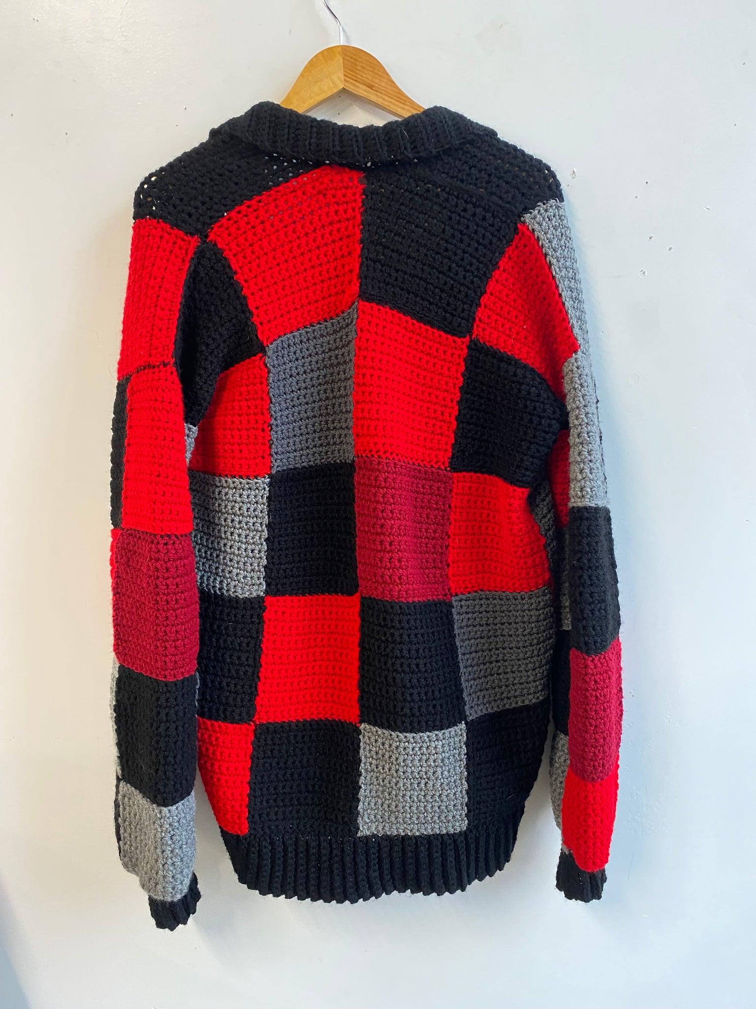 Vintage Hand Knit Checkered Granny Square Sweater