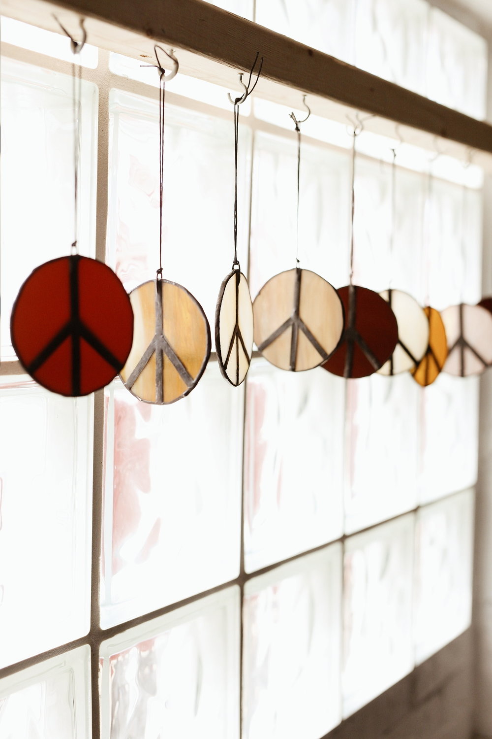 Handmade Peace Sign Stained Glass Hanging