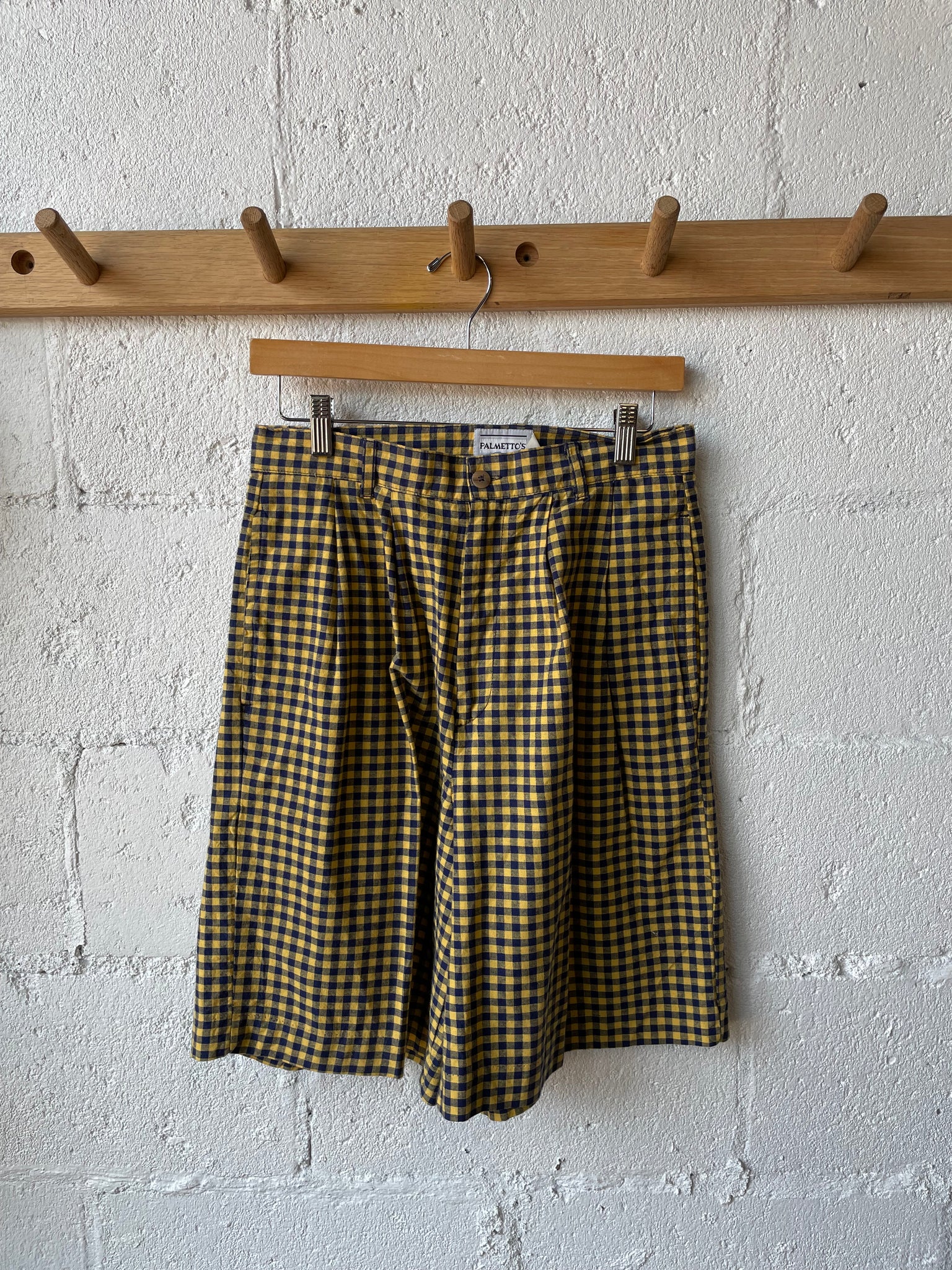 Blue and Yellow Check High Waisted Shorts