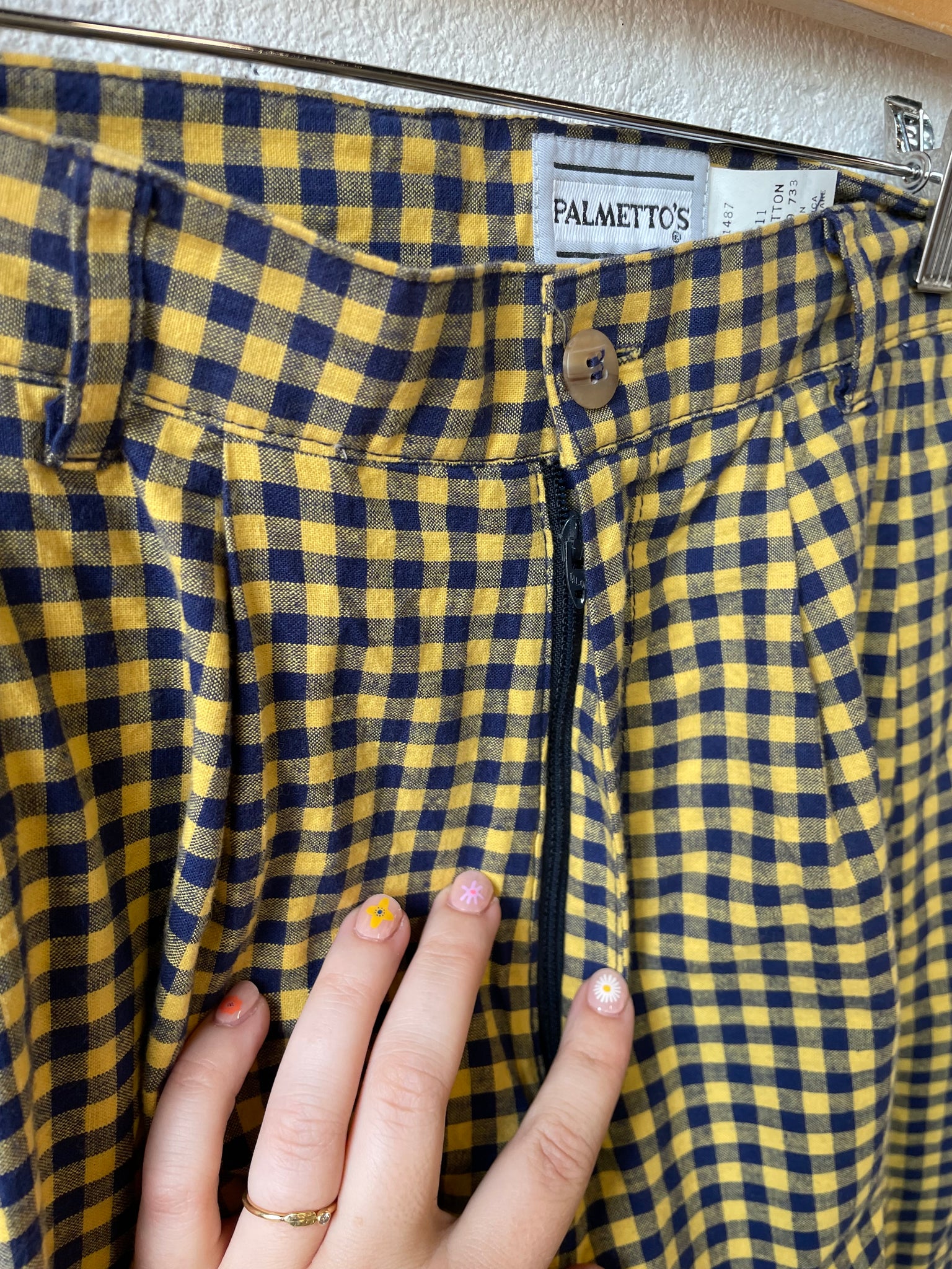Blue and Yellow Check High Waisted Shorts