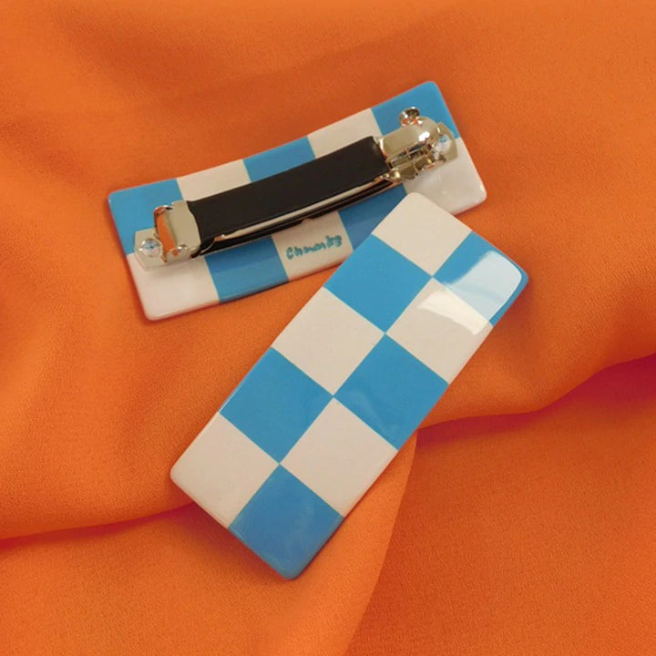 Checkered Hair Clip- Blue and White