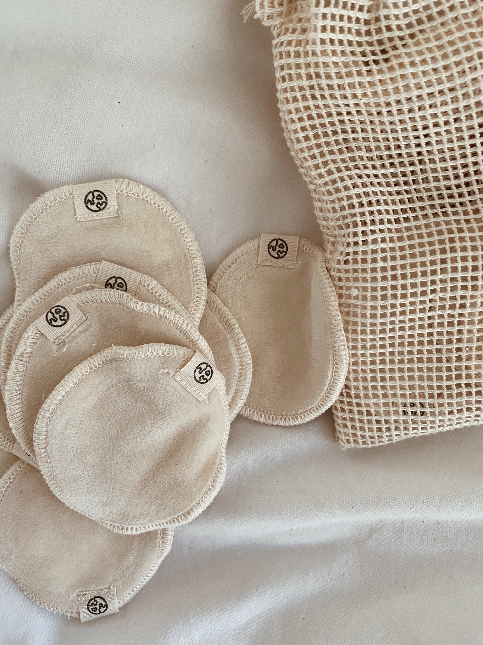 Handmade Organic Cotton Reusable Facial Rounds with Wash Bag