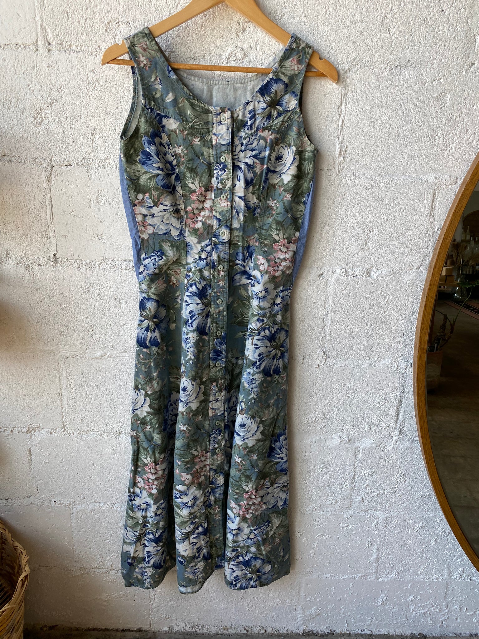 Vintage Flower Print Denim Dress
