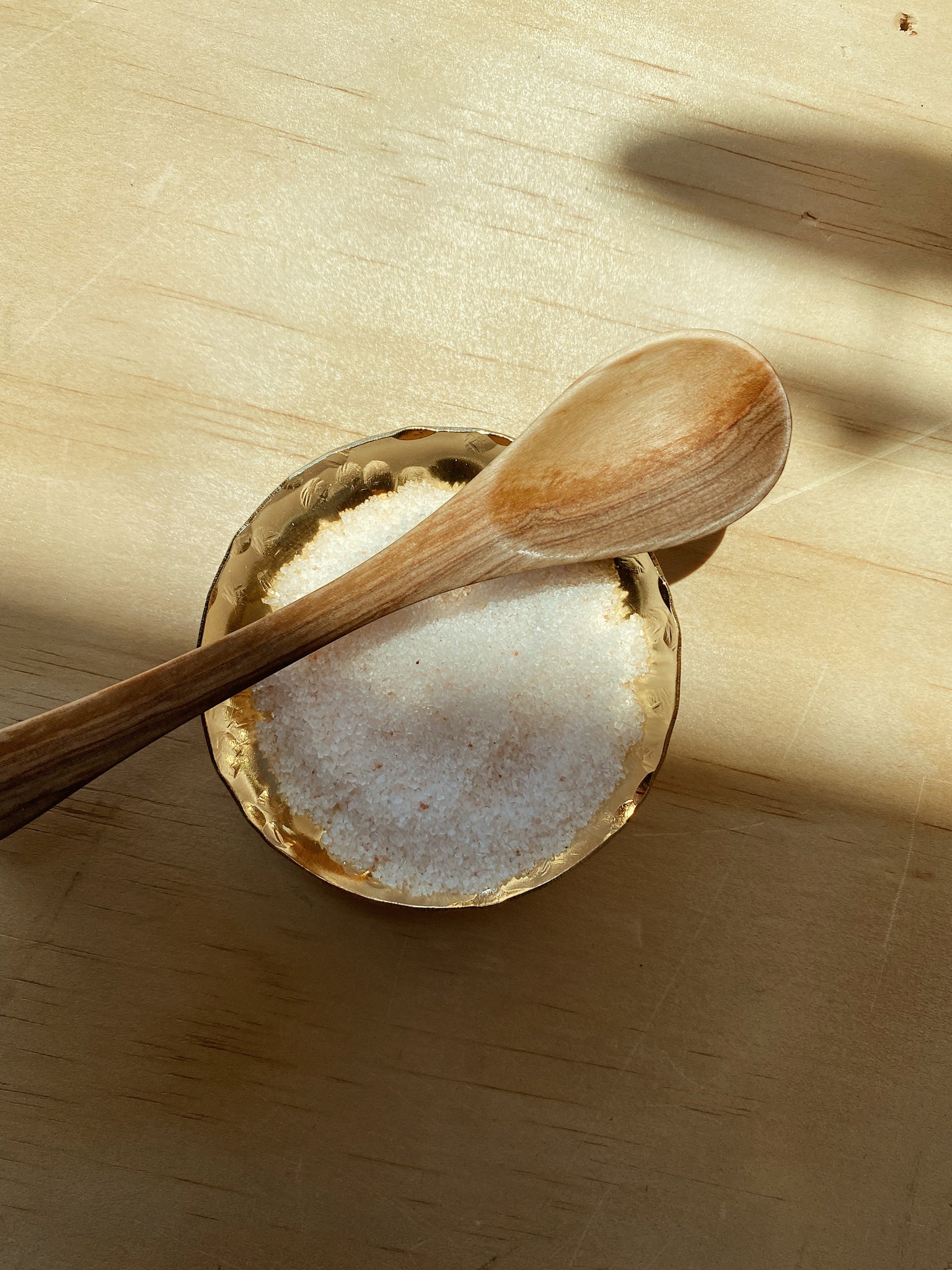 Handmade Brass Salt Cellar with Wood Spoon