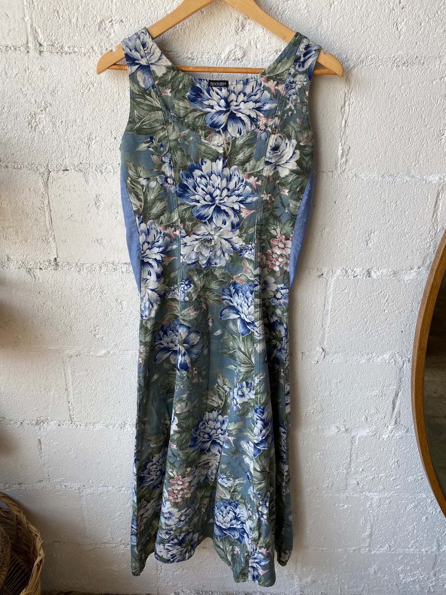 Vintage Flower Print Denim Dress