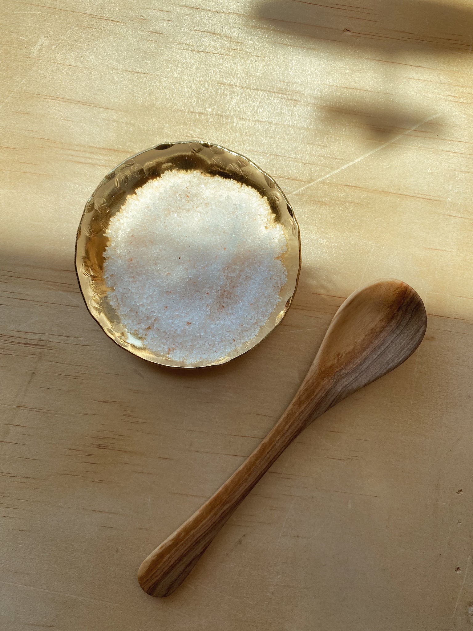 Handmade Brass Salt Cellar with Wood Spoon