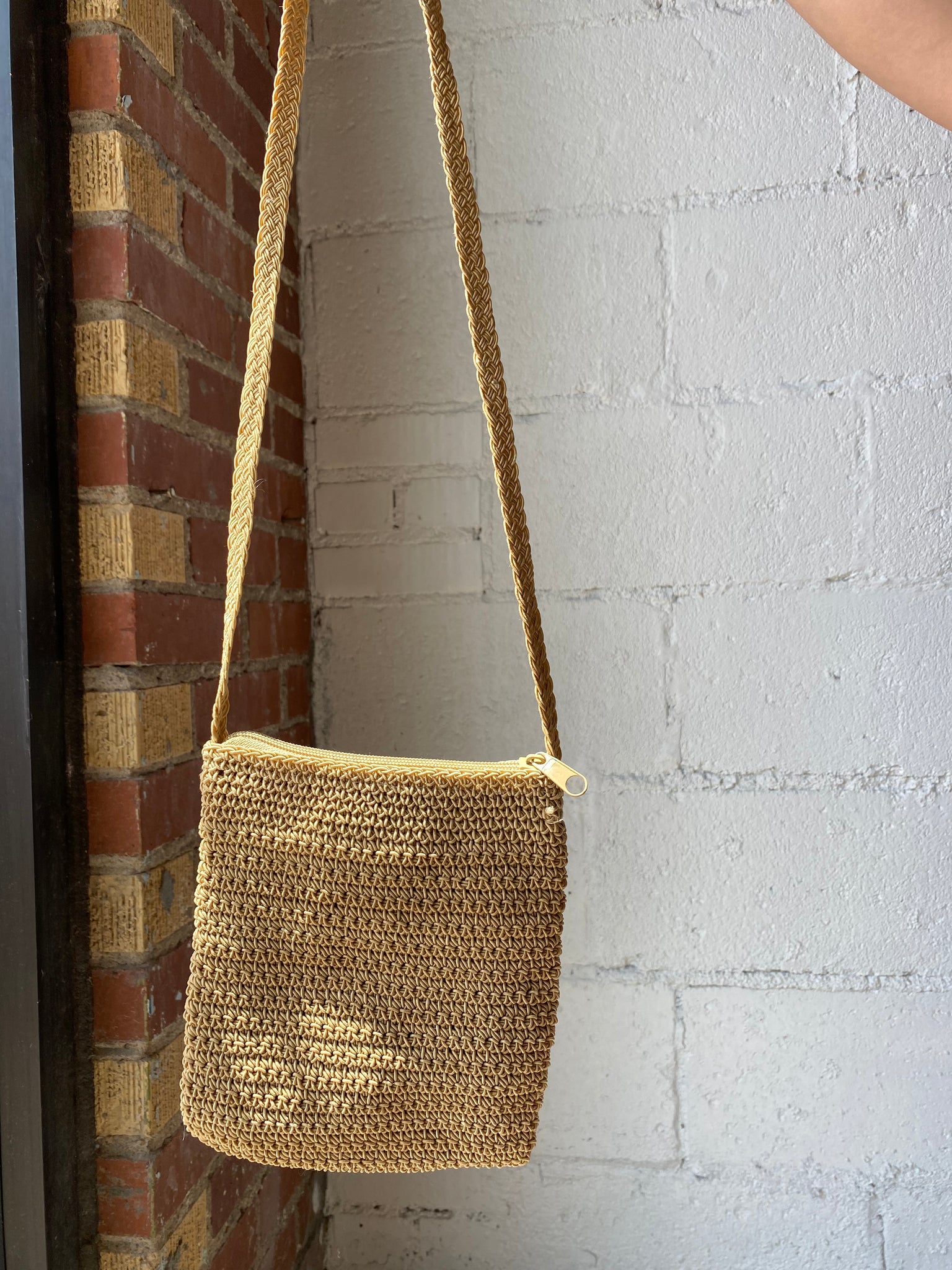 Woven And Leather Crossbody Purse
